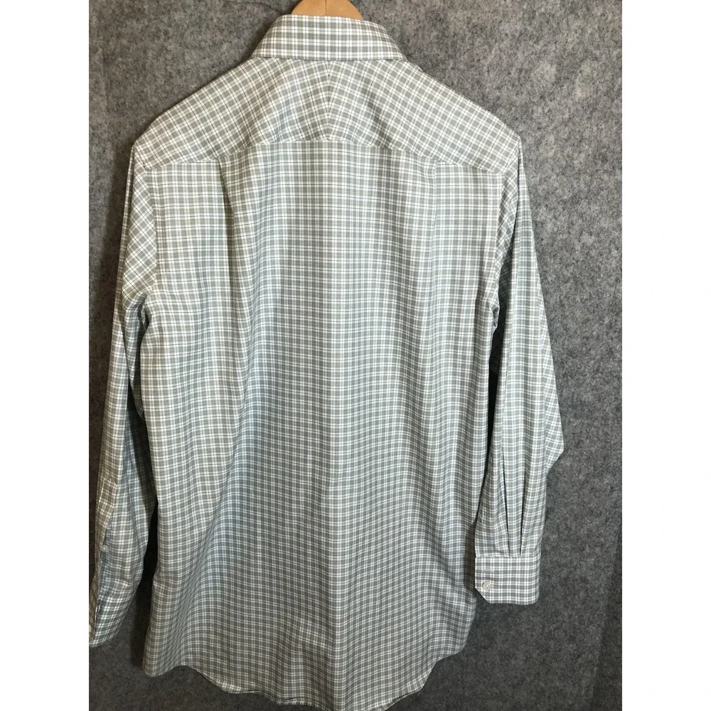 Hawes & Curtis Shirt Mens 16 34 Green Plaid Classic Fit Non-Iron Long Sleeve